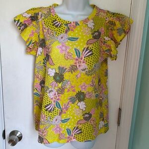 LOFT Floral Ruffle Sleeve Top NWT